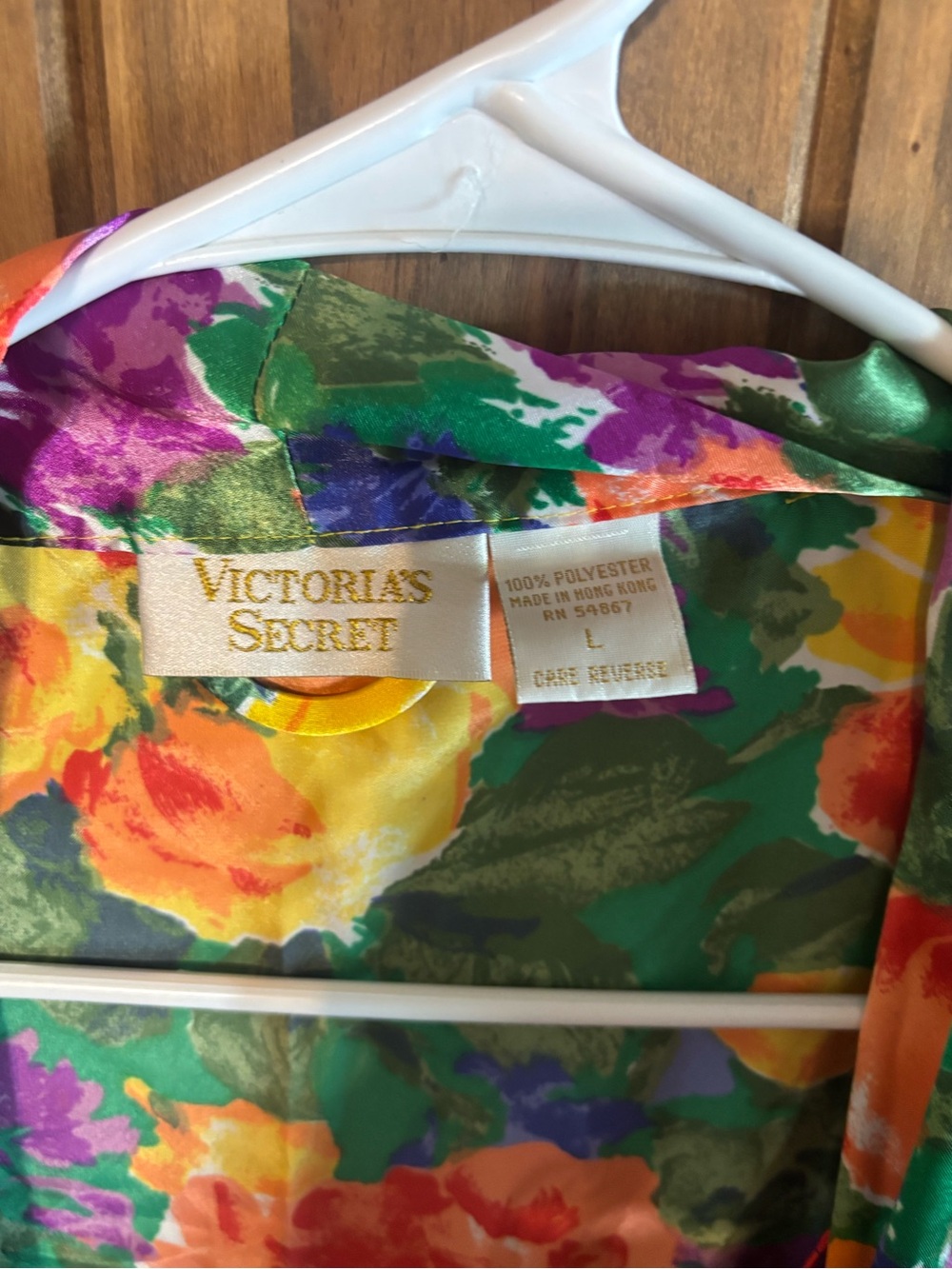 Vintage 90s Victoria’s Secret Gold Label vivid Floral Satin Robe Slip Set Size L - Picture 3 of 15